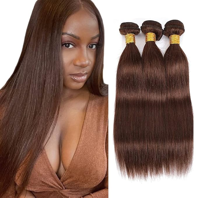 28 30 32 inch WuvuSnm Dark Brown Straight Bundles Brown Human Hair Bundle #4 Straight Bundles Grade 8A Remy Hair Weave