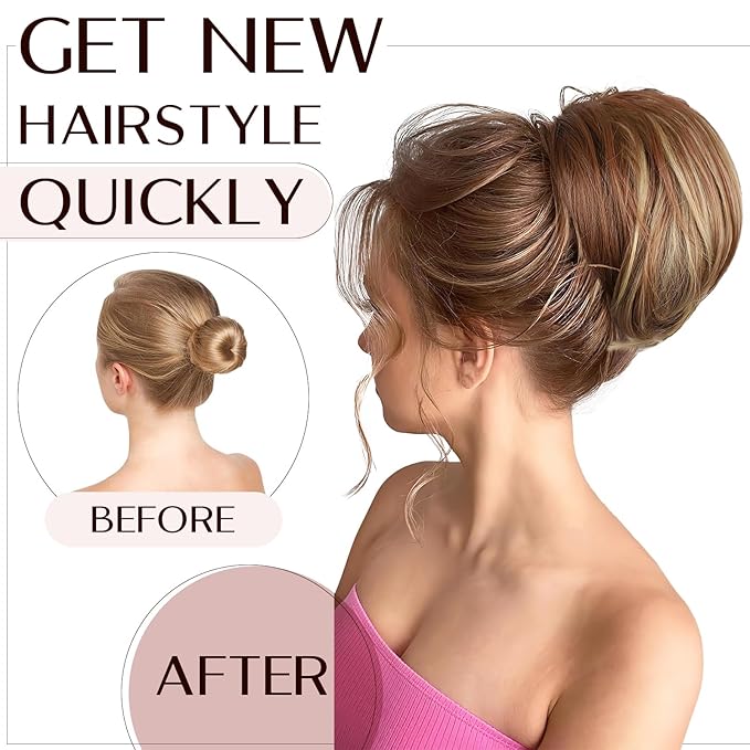 Claw Clip Short Ponytail Hair Extensions Messy Bun Hair Piece Pony Tails Hair Extensions with Bendable Metal Wire Hair Pieces DIY Style 8 Inch 30H33A Brown & Auburn