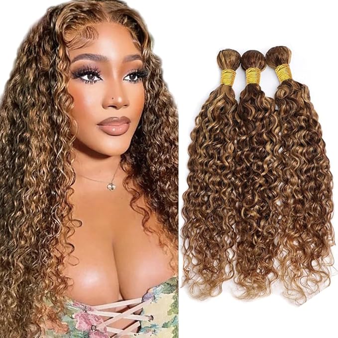 Color 4/27 Water Wave Bundle Blonde Highlight Bundles Human Hair Unprocessed Virgin Hair 3 Bundles 30 32 34 Inch Mixed Color Hair Extensions