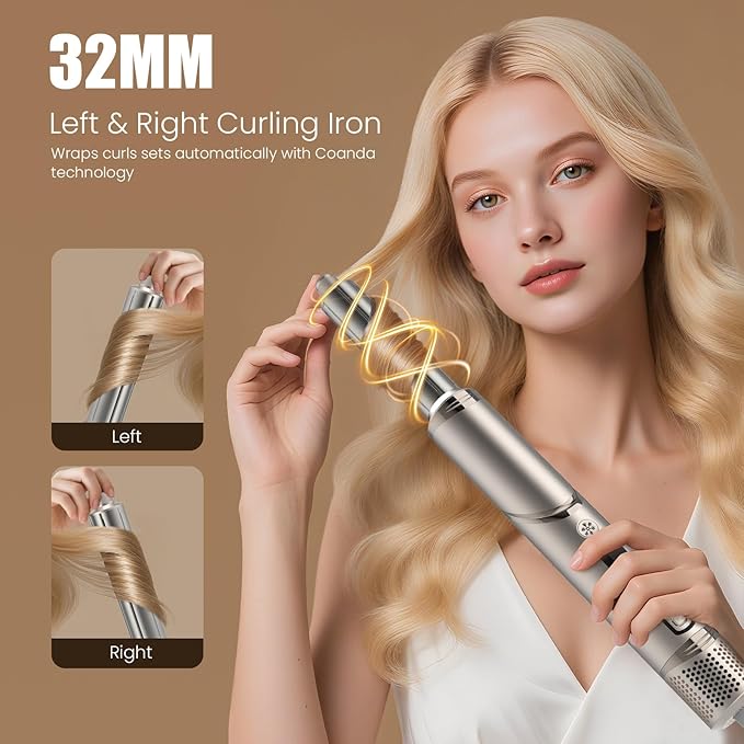 Hot Air Styler & Blow Dryer Brush 8-in-1, Ionic Hair Styler for Volumizing, Curling, Straightening, Fast Drying with Auto-Wrap Curlers, Frizz-Free & No Heat Damage, Ideal Gift for Women