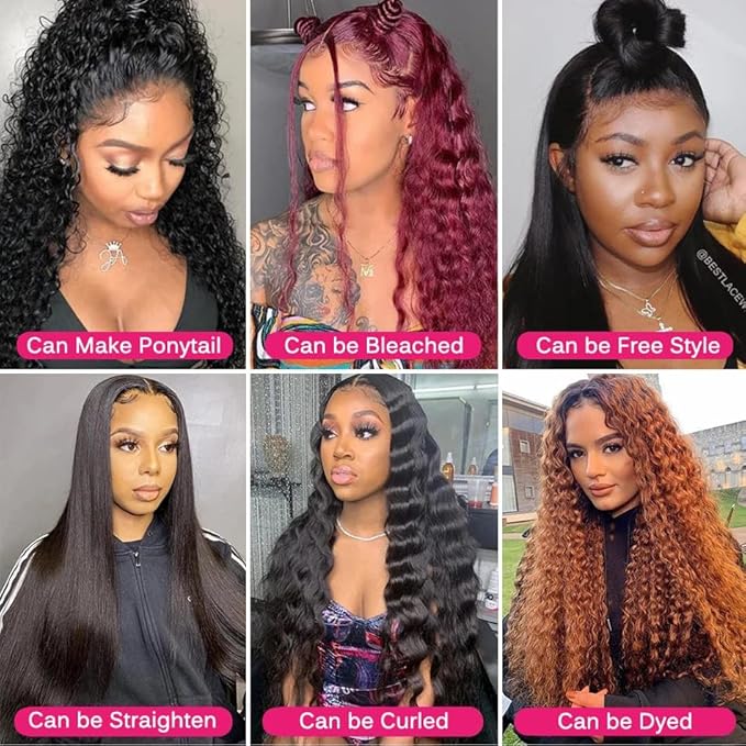 Lace Front Wigs Human Hair Water Wave 13x4 Lace Frontal Wigs for Women Wet and Wavy Lace Front Wigs Deep Wave Human Hair Wigs Pre Plucked Natural Black Color 180 Density 28 Inch