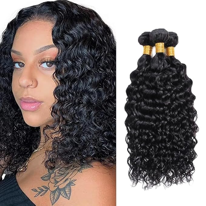 Water Wave Human Hair Bundles Water Wave Bundles Wet and Wavy Bundle 14 16 18 inch Natural Black Human Hair Extensions 300g
