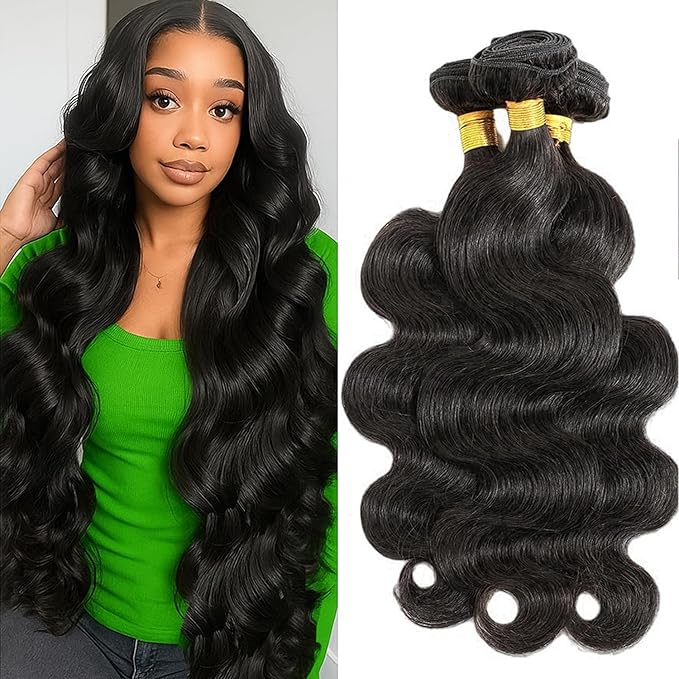 Human Hair Bundles 16 18 20 Inch 12A Body Wave Bundles Human Hair 100% Unprocessed Brazilian Virgin Hair 3 Bundles Double Weft Hair Extensions for Black Women Natural Black
