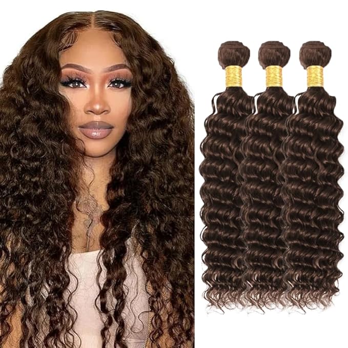 #4 Bundles Human Hair Brown Deep Wave Bundles 18 20 22 inch Brown Bundle Human Hair #4 Wet and Wavy Bundle