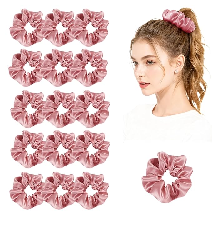 Womens Satin Scrunchies 16Pack Silk Scrunchy Silky Hair Ties Elastics Hairs Bow Hairtie Hairbands Ponytail Holder Accessory