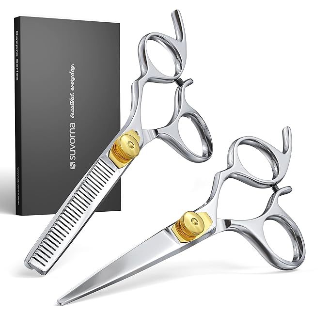 Suvorna Hair Cutting Scissors and Thinning Shears Set - Professional Hair Scissors Set - Barber Scissors and Accessories - Made with 420C Japanese Stainless Steel and Extremely Razor Sharp Edge.