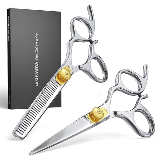 Suvorna Hair Cutting Scissors and Thinning Shears Set - Professional Hair Scissors Set - Barber Scissors and Accessories - Made with 420C Japanese Stainless Steel and Extremely Razor Sharp Edge.