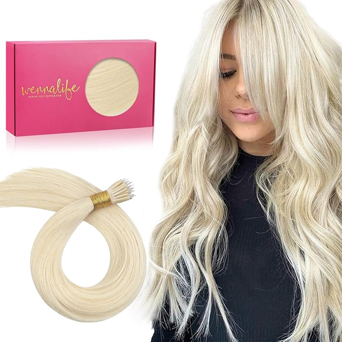 WENNALIFE Nano Bead Hair Extensions Human Hair, 50g 50s 22 Inch Platinum BlondeReal Human Hair Extensions for Women Invisible Nano Ring Hair Extensions Remy Human Hair Extensiones De Cabello Humano