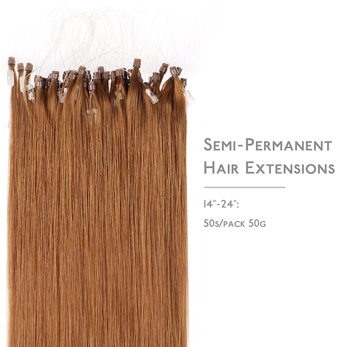 WENNALIFE Microlink Hair Extensions Human Hair, 50g 50s 24 Inch Auburn Ginger Remy Hair Microbead Micro Link Microloop Microring Invisible Straight Natural Fusion Installation