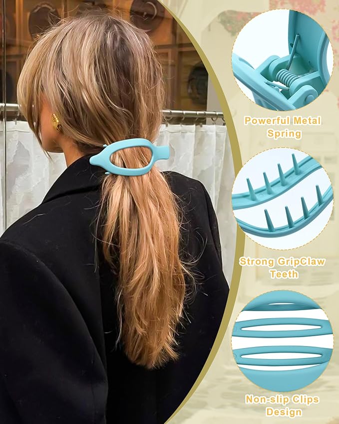 6 PCS French Flat Hair Clips for Women 2 Styles Large Matte Flat Claw Clips Strong Hold No-Slip French Hair Barrettes for Thick Thin Hair(Multicolor 4)