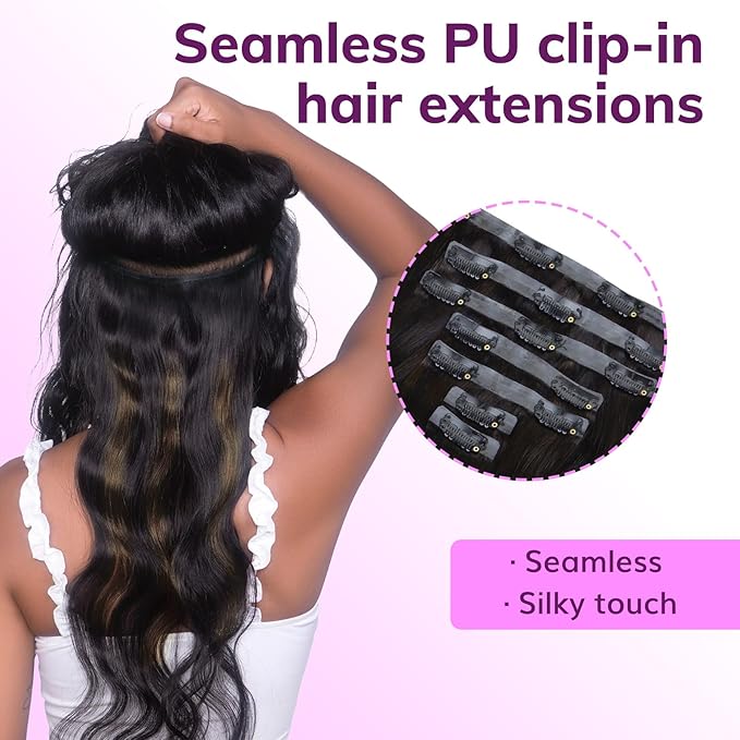 IDN BEAUTY Seamless Clip In Hair Extensions Human Hair Body Wave 130g 1B/6/1B Balayage Natural Black to Chestnut Brown Remy Hair Seamless Clip Ins For Black Women PU Invisible Edge 14 Inch 9pcs