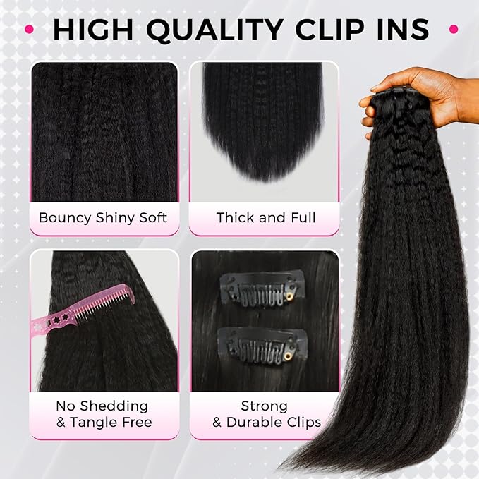 Lashey Invisi Edge Clip in Hair Extensions, 7pcs 110g 20 Inch Natural Black Seamless Clip in Hair Extensions Human Hair Kinky Straight Real Remy Human Hair