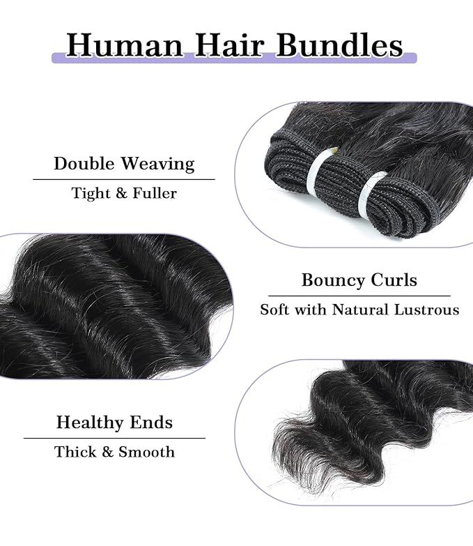 FASHION PLUS Raw Human Hair Bundles, Loose Deep Wave Bundles Human Hair 22 24 26 Inch Loose Wave Bundles Human Hair Real Raw Bundles Thick and Soft, Triple Lifespan