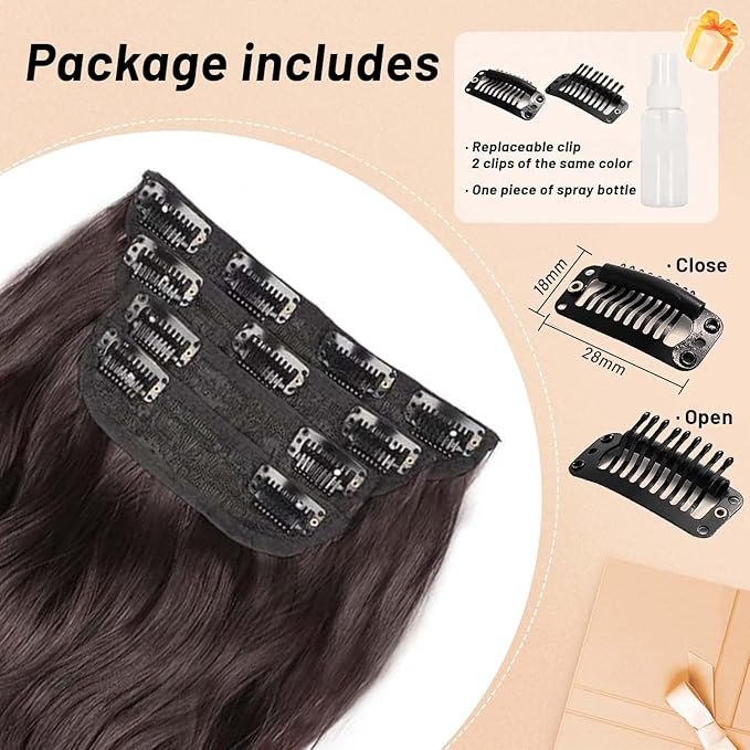 Clip in Hair Extensions Long Wavy Synthetic Hair 20 Inch Dark Brown Hair Extension Clip ins 4 Pcs Thick Hairpieces for Women Double Weft Natural Hair Extensions (20INCH, 6A)