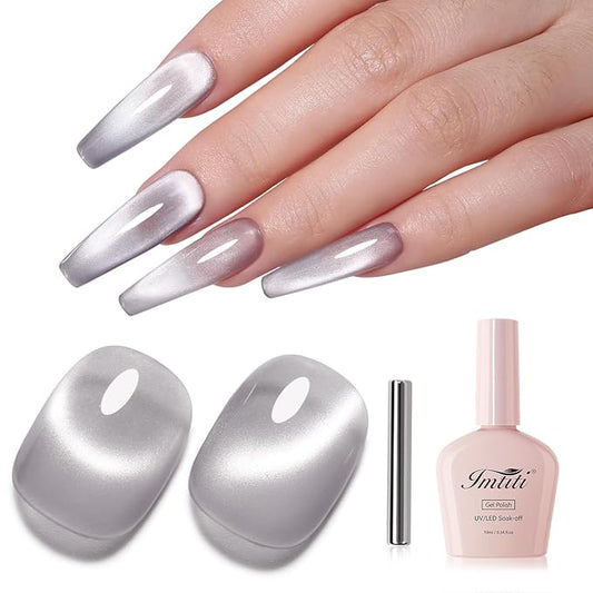 Imtiti 10ml Silver Cat Eye Gel Nail Polish Long Lasting Soak Off UV Led Gel Polish Salon DIY at Home with Magnetic Stick Gift for Women 1Pcs
