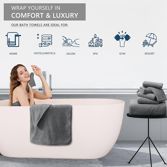 8 Piece Bathroom Towel Set Dark Gray |2 Oversized Large Bath Towels Sheet,2 Hand Towels and 4 Washcloths| 600GSM Ultra Soft Luxury Premium Towel Set Highly Absorbent Quick Dry Hotel Towel Collection