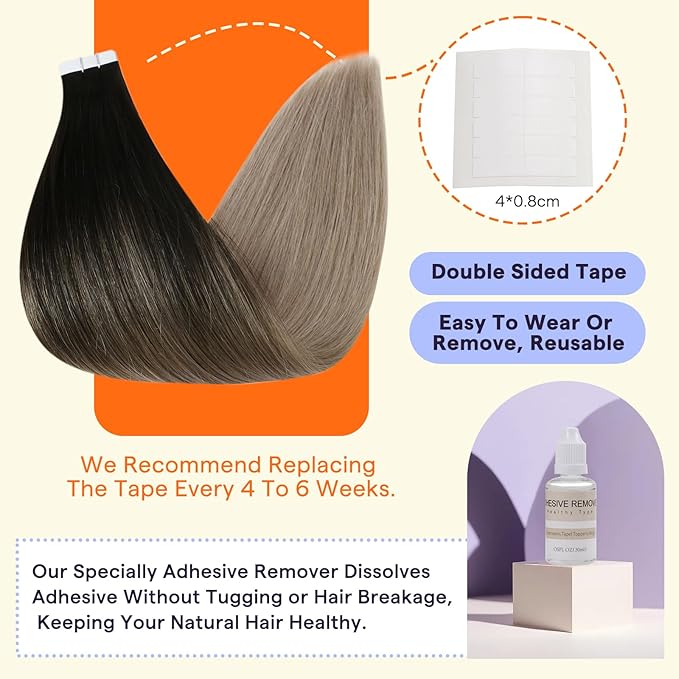 Full Shine Human Hair Tape in Extensions 12 Inch Color 1B/18 Black to Blonde Invisible Seamless Skin Weft Tape in Hair Extensions Human Hair 20PCS Straight Extensions for Women Real Hair 30g for Party