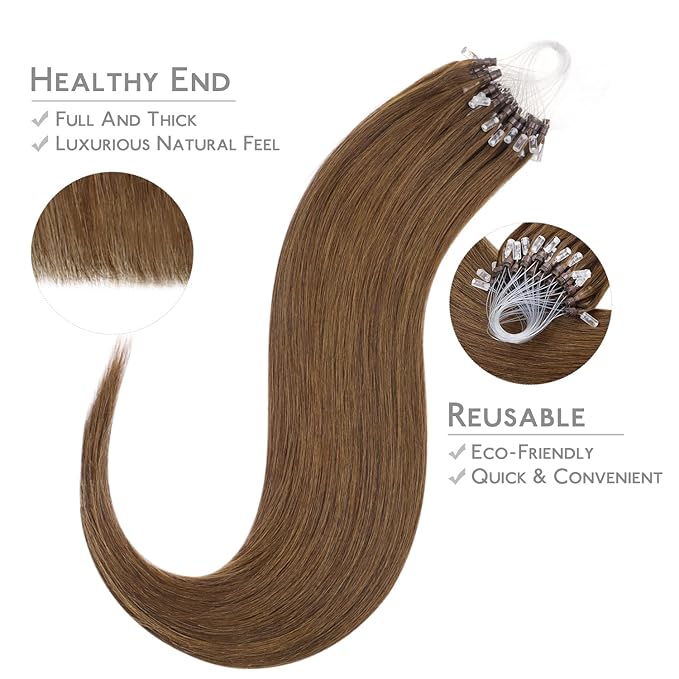 WENNALIFE Microlink Hair Extensions Human Hair, 50g 50s 24 Inch Light Auburn Brown Remy Micro Bead Hair Extensions Real Human Hair Micro Link Micro Loop Micro Ring Hair Extensions Straight Microlinks