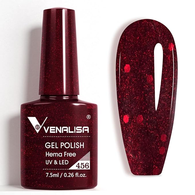 VENALISA Red Glitter Gel Polish 1 Pcs Red Color Gel Nail Polish Soak Off UV Gel DIY at Home Manicure Salon Nail Art For Girls Women