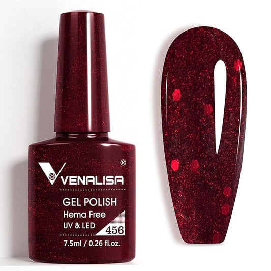 VENALISA Red Glitter Gel Polish 1 Pcs Red Color Gel Nail Polish Soak Off UV Gel DIY at Home Manicure Salon Nail Art For Girls Women