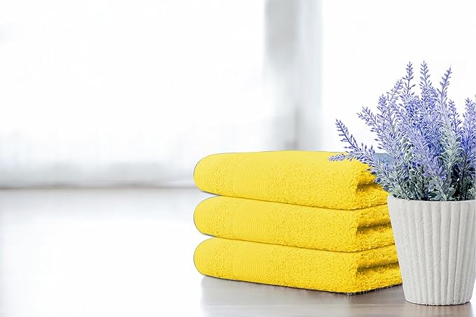 Premium Wash Cloths Pack of 12 (13" x 13") 100% Ring Spun Cotton | Luxury Washcloths | Ultra Soft Face Towels | Highly Absorbent Wash Cloths for face (Yellow)