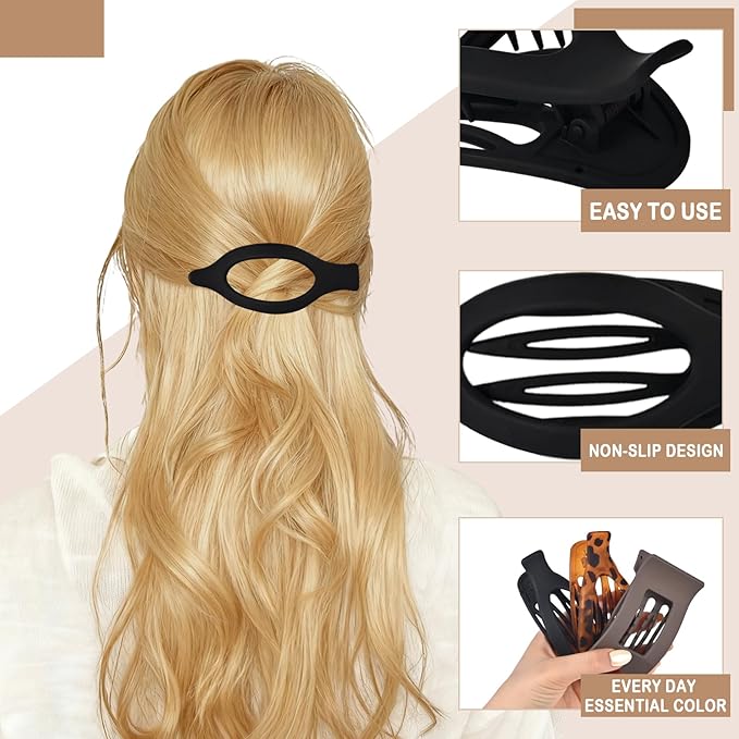 6 PCS French Flat Hair Clips for Women, 2 Styles Lightweight Large Thick Hair Claw Clips for Long Hair, Strong Hold Styling Barrettes Accessories for Driving Yoga - Leopard1