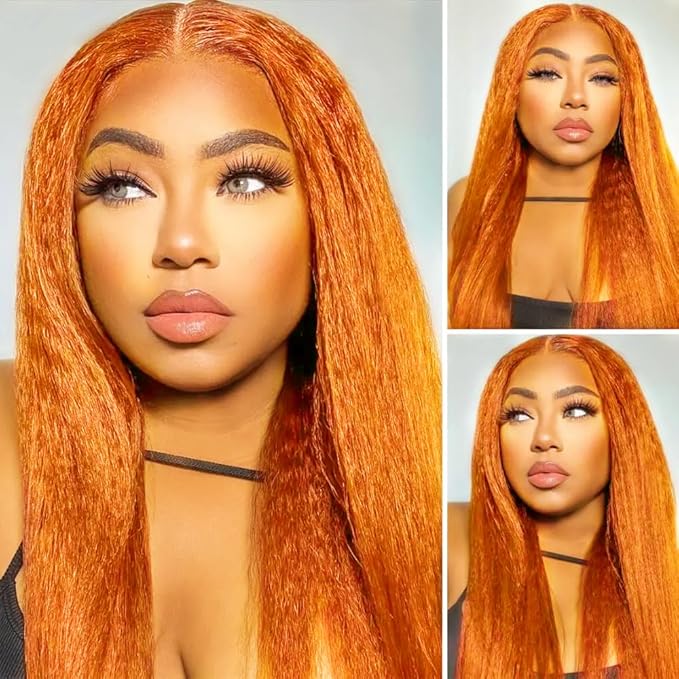 Color 350 Human Hair Bundles Ginger Yaki Human Hair Bundles 350 Kinky Straight Bundle 18 18 18 inch Ginger Yaki Straight Bundle 300g