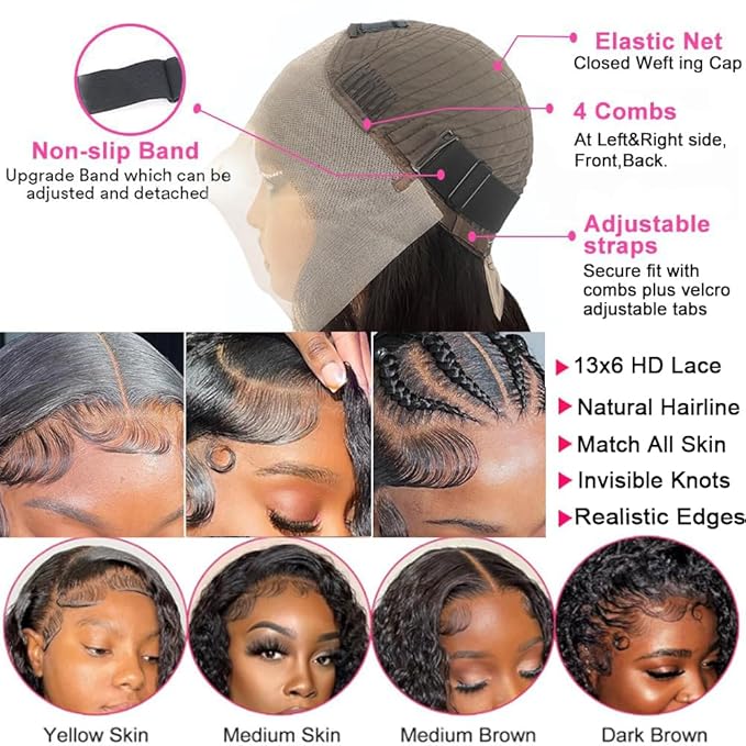 22 Inch Lace Front Wigs - Deep Wave, Pre-Plucked, Glueless HD Lace Front Wigs - 200 Density Deep Curly Lace Frontal Wigs - Natural Color