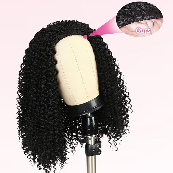 SENSAIRUITE Deep Wave Half Wig Human Hair Curly Half Wigs for Women - Upgrade Drawstring 3 in 1 Seamless Flip Over Glueless Wig 12-inch Natural Black