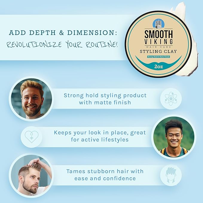 Smooth Viking Hair Clay for Men - Strong Hold Pomade, Hair Paste, Styling Clay With Matte Finish, Made in USA, 2oz