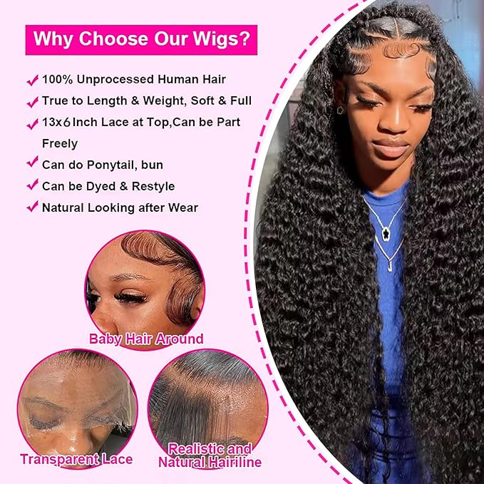 13x6 Lace Front Wigs Human Hair 200 Density Water Wave Human Hair Wig Pre Plucked Curly Wig for Black Women Natural Color 18 Inch