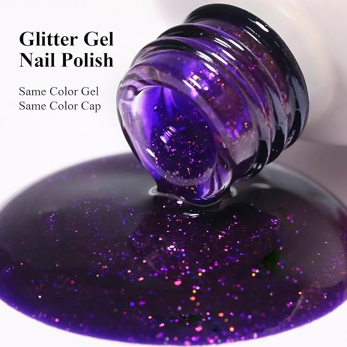 10ml Hema Free Glitter Gel Nail Polish Soak Off Long Lasting Purple Gel Polish Salon DIY at Home Gift for Women 1Pcs
