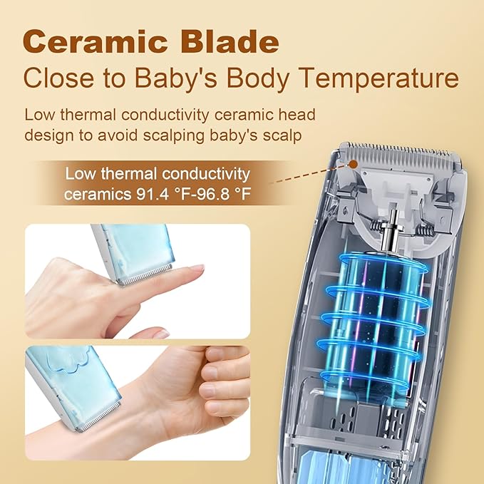 Vacuum Baby Hair Clippers,Silent Clippers for Kids,Cordless Baby Hair Trimmer,Waterproof Baby Hair Cutting Kit for Fine/Curly Hair,Infant Toddler Hair Clippers Auto Suck Snipped Hair