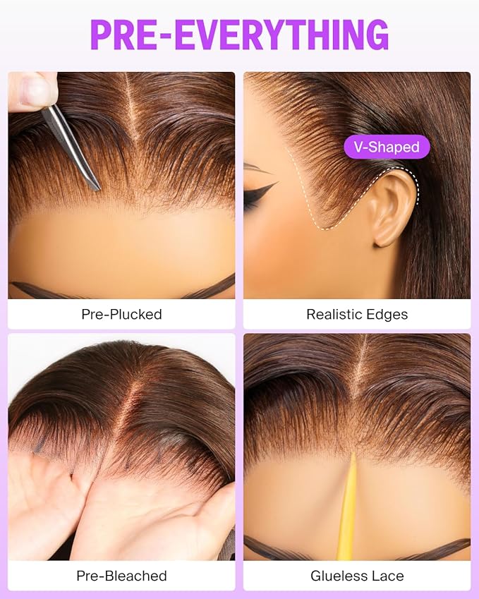 13x6 Lace Front Glueless Wigs Human Hair Pre Plucked Pre Cut HD Frontal Brown Wigs 220% Density Straight Chocolate Brown Human Hair Wig Pre Bleached Drawstring Wig 24 Inch 4#