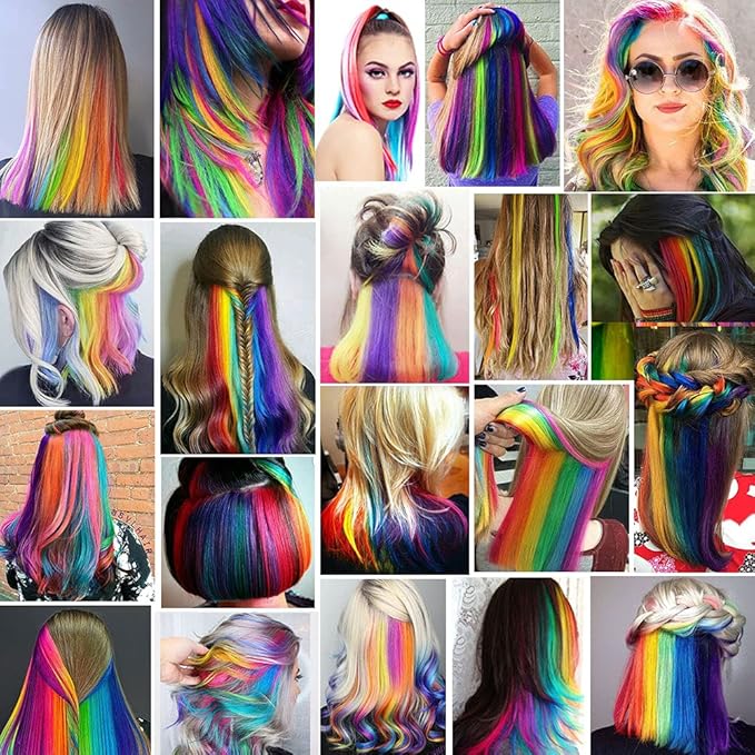 Rhyme 9 PCS Colored Hair Extensions Clip In 21 inch Straight Multicolored Hair Extensions Accessories For Girls Women Gift Party Highlights Wig Pieces (Rainbow Color)