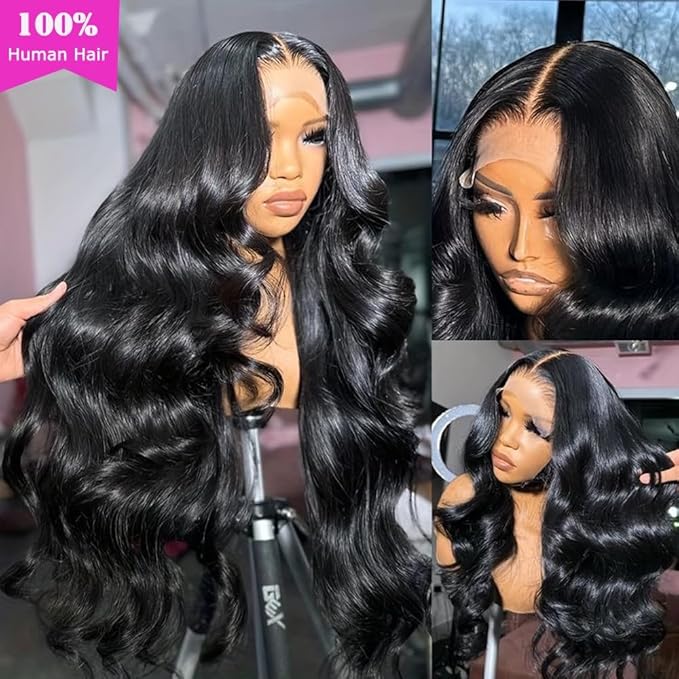 IUPin 250% Density 13x6 HD Body Wave Lace Front Wigs Human Hair 32 Inch Pre Plucked Full Lace Frontal Wigs for Women Glueless Wigs Human Hair with Baby Hair Bleahched Knots Body Wave Wigs