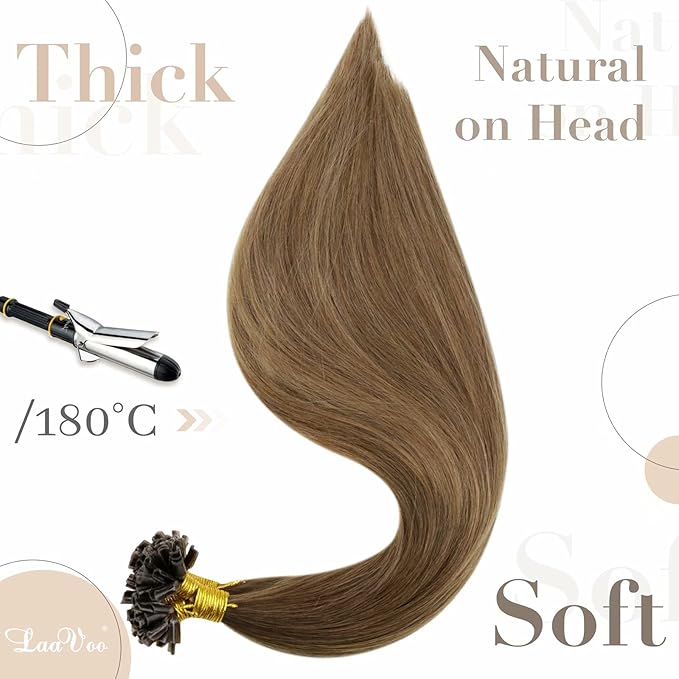 LaaVoo U Tip Hair Extensions Human Hair Balayage Brown K Tip Hair Extensions Real Human Hair Light Brown Mix Golden Brown 14 Inch 50g 50s