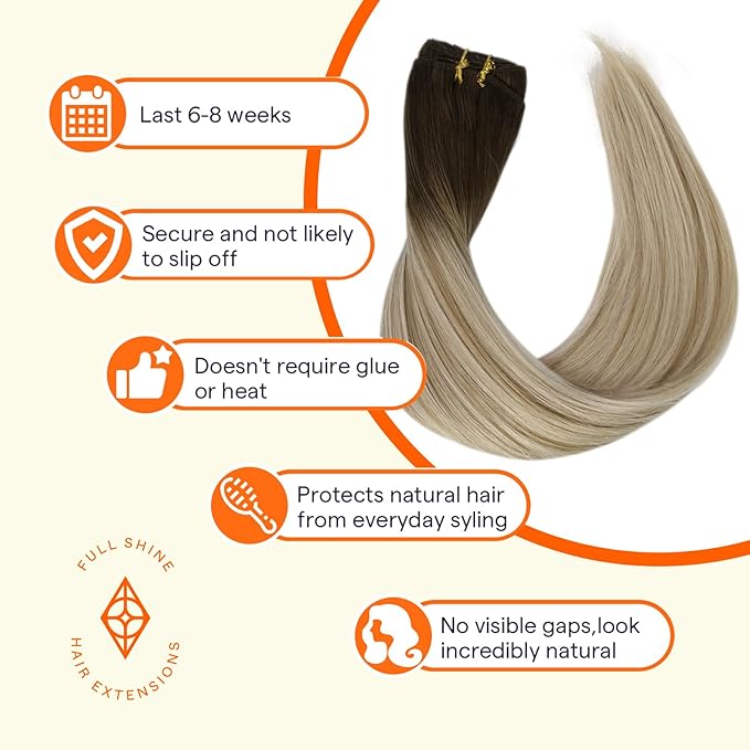 Full Shine Weft Hair Extensions Sew In Extensions Remy Hair Color Dark Brown To Ash Blonde Mix Blonde Hair Bundles For Women Invisible Sew In 18 Inch 105G
