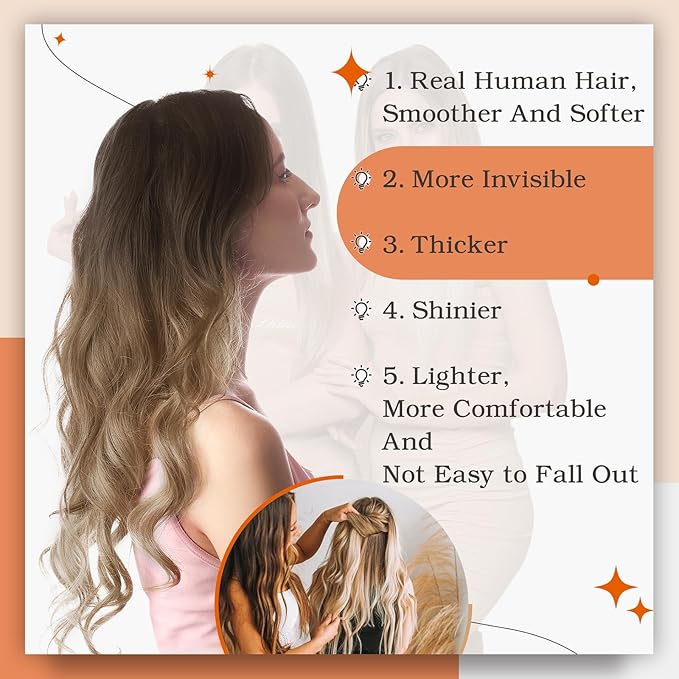 Full Shine Hair Extensions Tape in Balayage Dark Brown to Chestnut Brown Highlighted Ash Blonde Remy Tape in Human Hair Extensions Real Hair Seamless Skin Weft Tape Hair Extension 50g 20pcs 16Inch