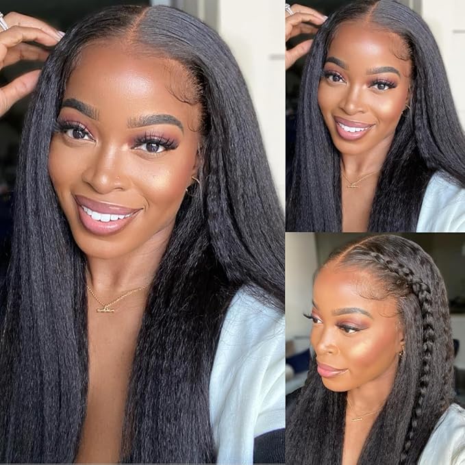 Julia Hair V Part Human Hair Wig Kinky Straight for Women Glueless Wigs Brazilian Virgin Human Hair Wigs Upgrade Upart Wig No Leave Out No Glue No Sew Natural Black Beginner Friendly 26 Inch