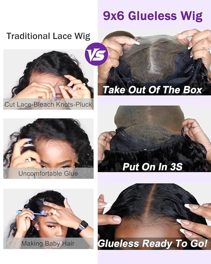 9x6 SKINLIKE Real HD Lace Closure Wig, Water Wave 180% Density 0.10mm Ultra-thin Swiss Lace Pre-plucked Bleached Small Knots With Baby Hair Glueless Wigs Human Hair Wigs 26 Inch