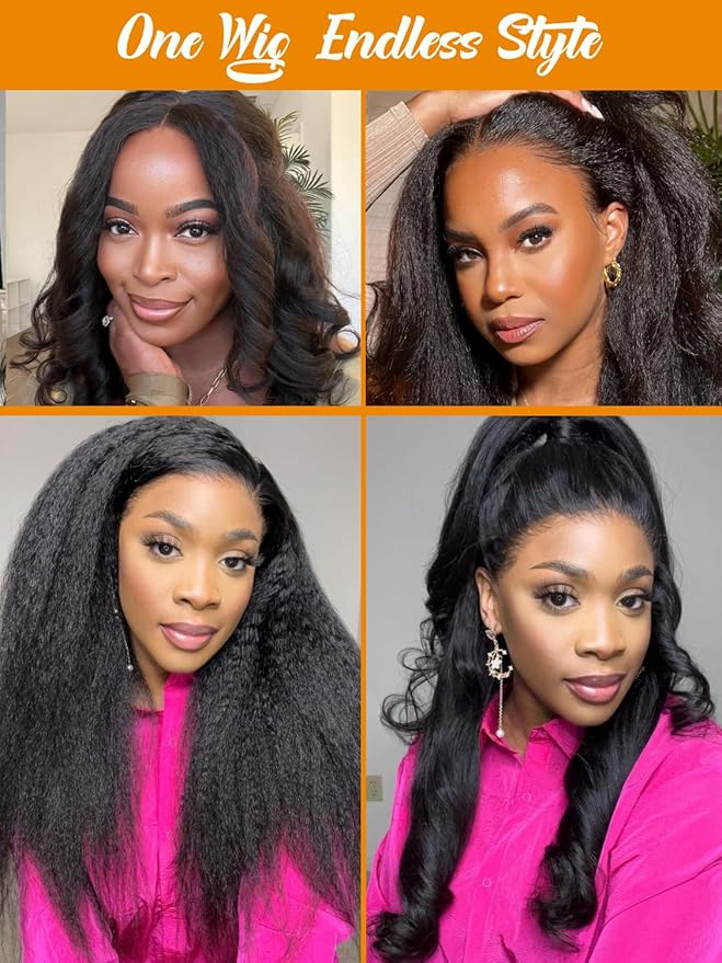 Julia Hair 13x4 HD Real Scalp™ Wig Invisible Pre Everything Lace Frontal Kinky Straight Wig Glueless With Invisi Drawstring Pre Plucked Pre Cut Natural Black Wigs for Women Put On and Go 16 Inch