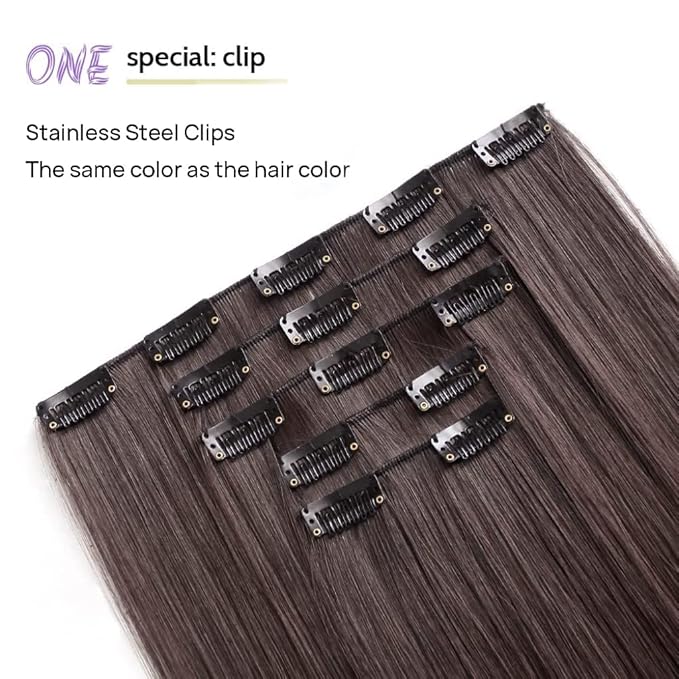 Dark Brown Hair Extensions StrRid Clip in Extension Straight 22"Long Synthetic Black Thick Clips on Hairpieces for Women 5PCS Blonde Curly Wavy 18" Easy Installation Cheap White Natural Full Head 5 Oz