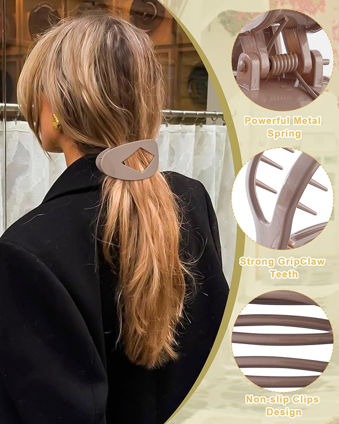 6 PCS French Flat Hair Clips for Women 2 Styles Large Matte Flat Claw Clips Strong Hold No-Slip French Hair Barrettes for Thick Thin Hair(Leopard + Brown)