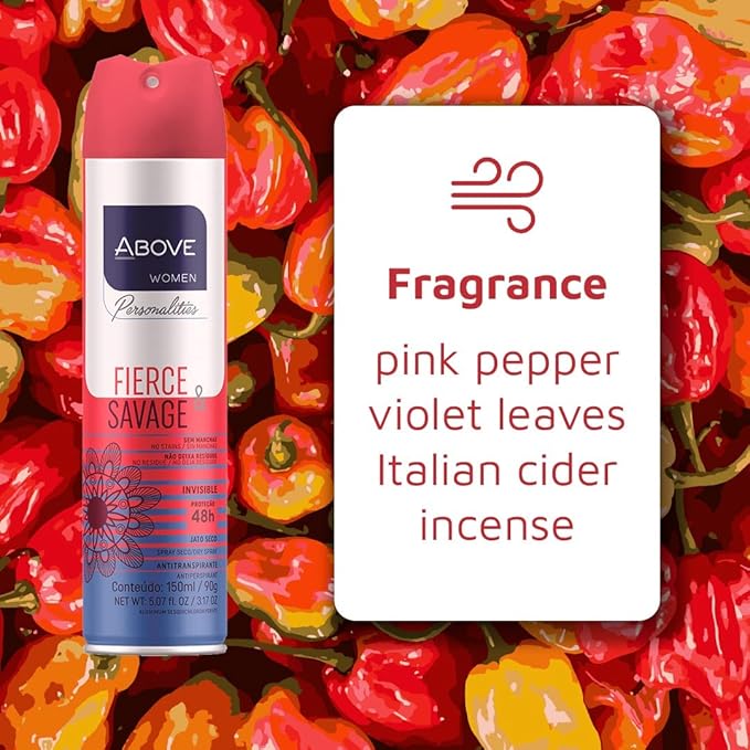 ABOVE Fierce and Savage - 48 Hours Personalities Antiperspirant Deodorant Set for Women - Notes of Pink Pepper and Jasmine - Dry Spray Protects Against Sweat and Body Odor - Alcohol Free - 4 pc