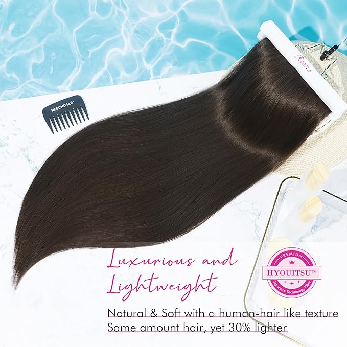 REECHO 28" Straight Long 4 PCS Set Thick Clip in on Hair Extensions -Dark Brown