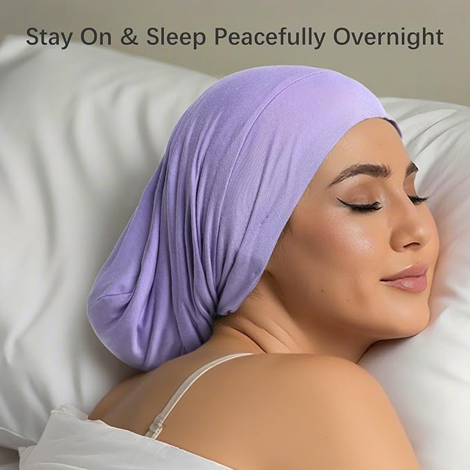 Satin Lined Bonnet for Sleeping Women Men - Adjustable Sleep Cap, Slouchy Beanie Hair Wrap for Curly Braid Locs