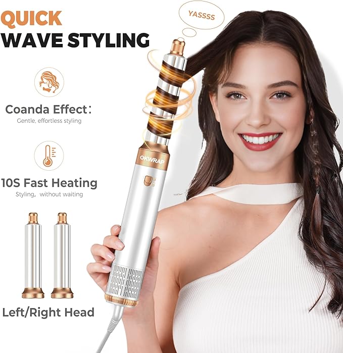 6 in 1 Blow Dryer Brush, Upgrade Hair Dryer Brush Set Negative Ion Air Styler Curling Wrap Air Curler, Hot Air Brush Curling Iron Hair Styling Tools As A Gift for Straight/Curl/Dry/Smooth