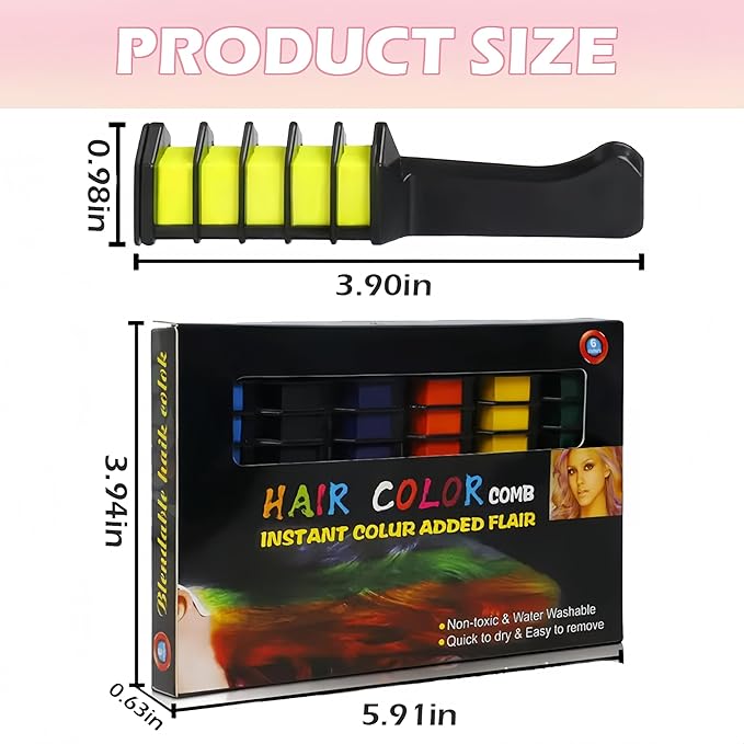 10 Colors Hair Chalk Combs Set with Gloves, Disposable Cape & Shawl, Temporary Washable Hair Color for Teens & Adults, Easy-Apply Comb Design for Cosplay, Party & New Year Styling