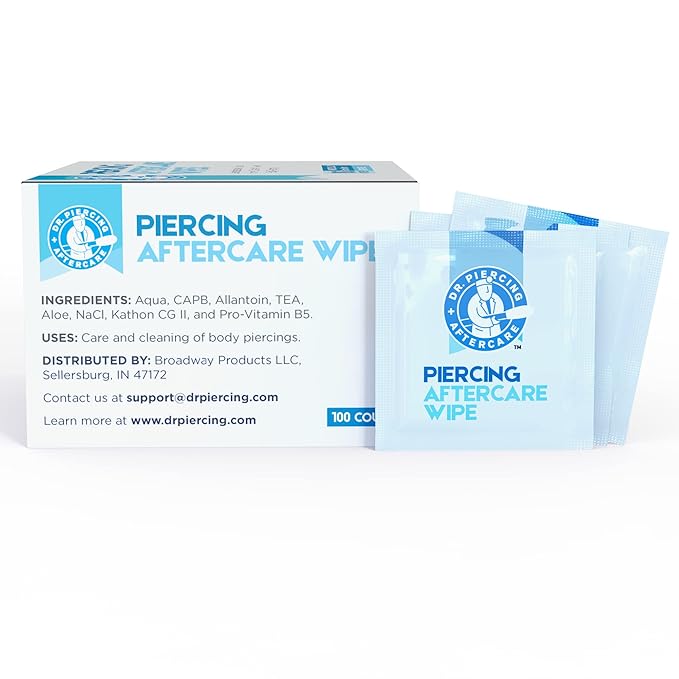 Dr. Piercing Aftercare Wipes – Piercing Aftercare | Saline Solution for Piercings - Keloid Bump Ear Piercing Cleaner – Ears Lips Belly Nose Piercing Bump - Piercing Hole Cleaner (200 Count)